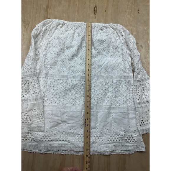 Lauren Ralph Lauren Flare Sleeve White Eyelet Boho Flowy Sz L - Picture 6 of 7